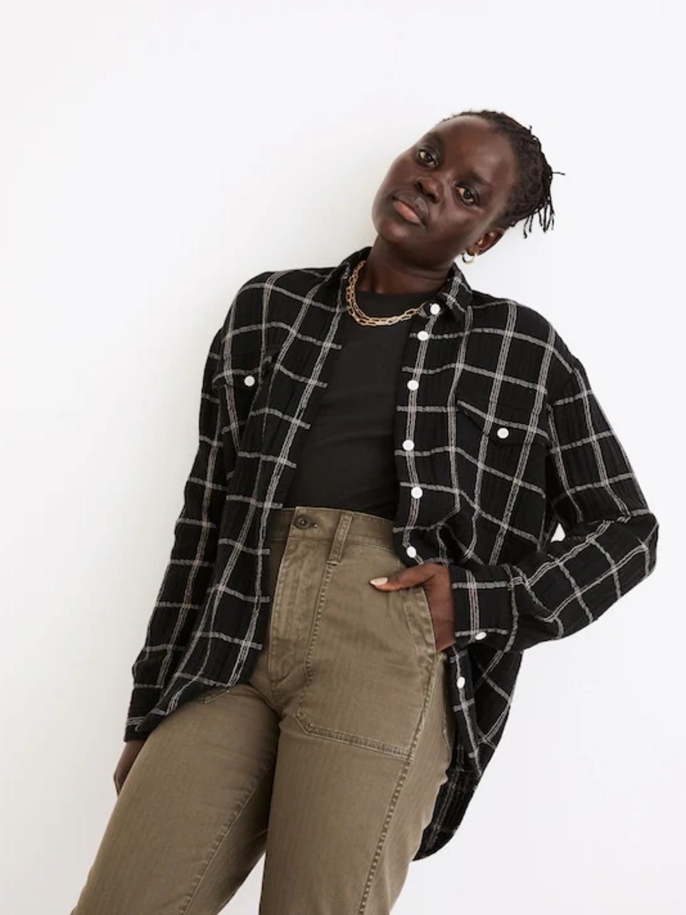 Madewell Lightspun Flap-Pocket Oversized Ex-Boyfriend Shirt Gauze Cotton Medium